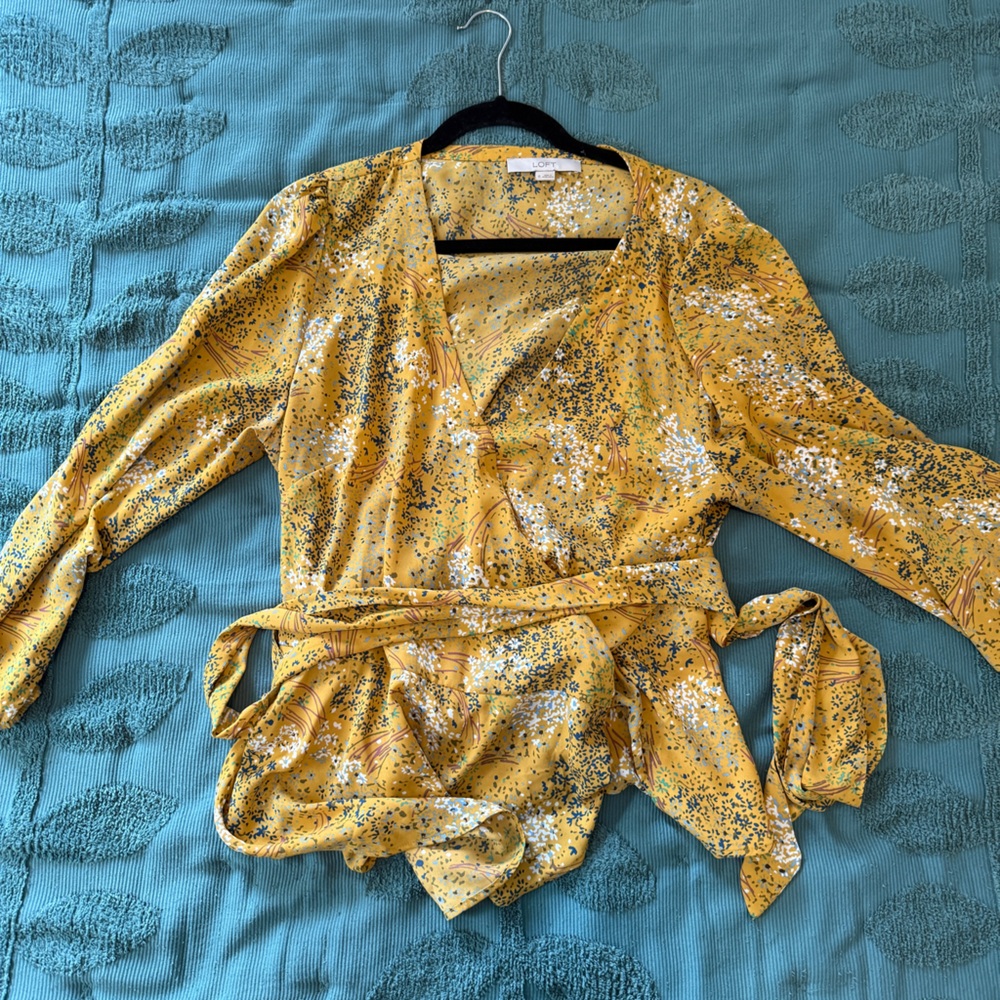 LOFT Mustard Floral wrap top